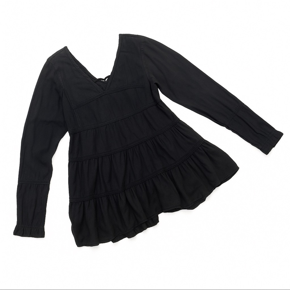 Free people black tiered lace dress Long sleeve goth gothic boho festival sz sm